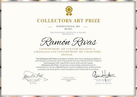 Certificado otorgado a Ramón Rivas por ser ganador del Premio de Arte de los Coleccionistas 2023