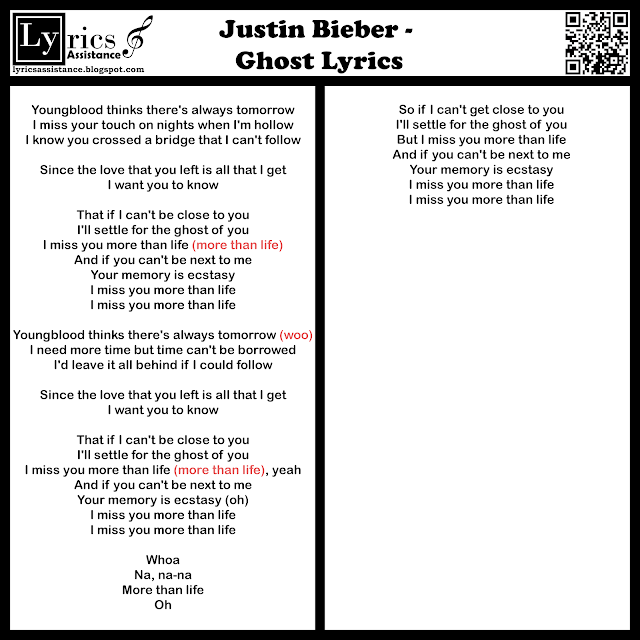 Justin Bieber - Ghost Lyrics | lyricsassistance.blogspot.com