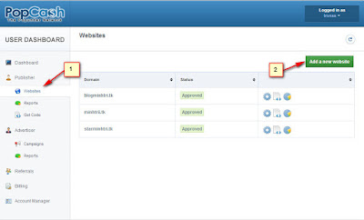 Kiếm tiền với PopCash cho Blogspot/Website