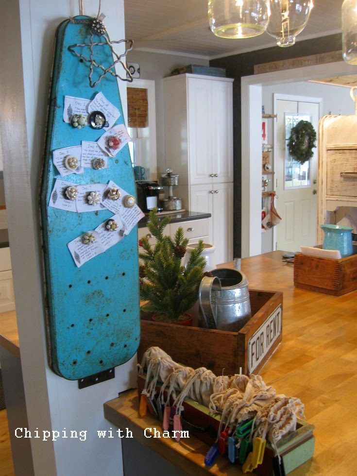 Chipping with Charm: Christmas in the kitchen, chalkboard advent tree...http://www.chippingwithcharm.blogspot.com/