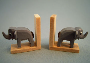 miniature bookends, wooden, with elephants