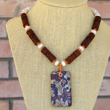 paintbrush picture jasper gemstone jewelry for women with wood and magnesite