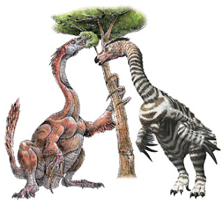 Therizinosaurus dinosaurs male and female zebra pattern 