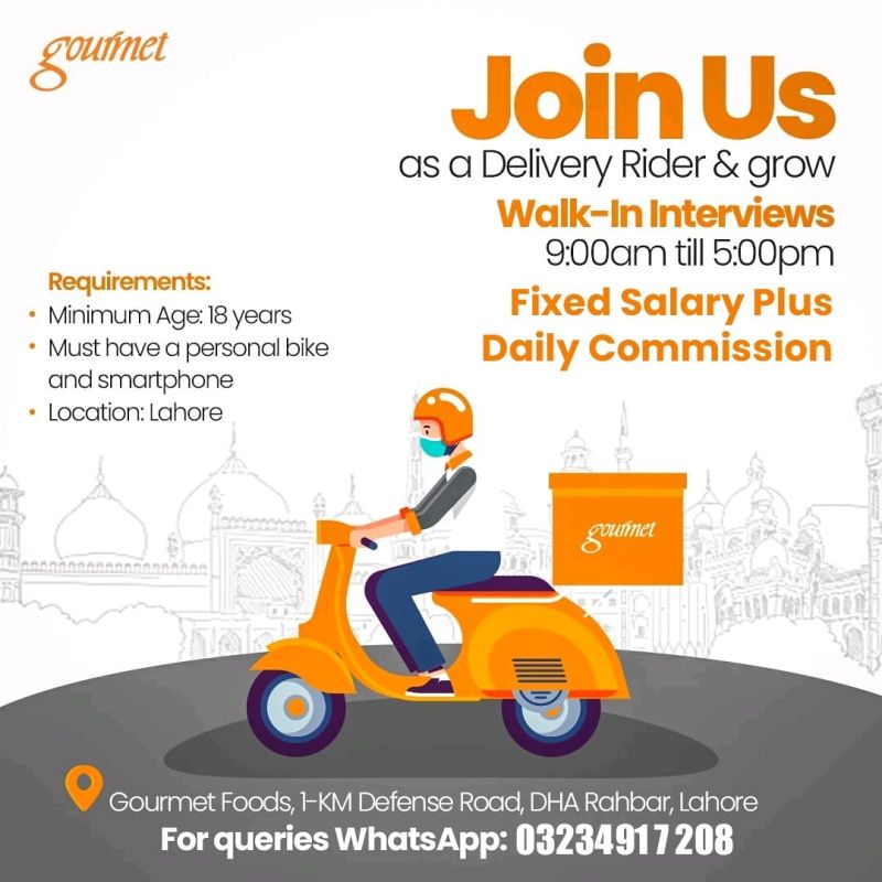 Gourmet Foods Pvt Limited Announced Walk In Interview For Delivery Rider