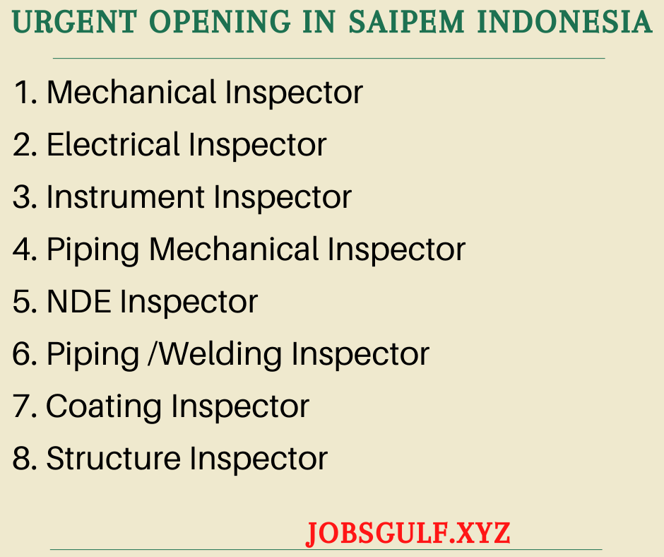 URGENT OPENING IN SAIPEM INDONESIA