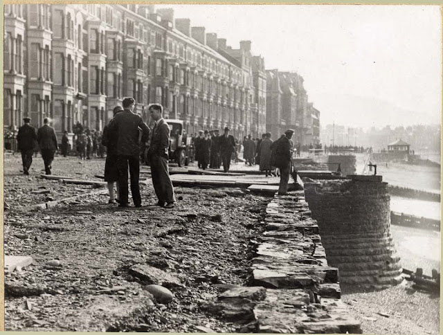 Storm damage North end of Marine Terrace, Aberystwyth, 1927.