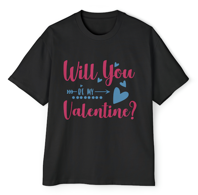 Men's Heavy Oversized Valentine T-Shirt With Pink and Blue Valentine Caption Will You Be My Valentine