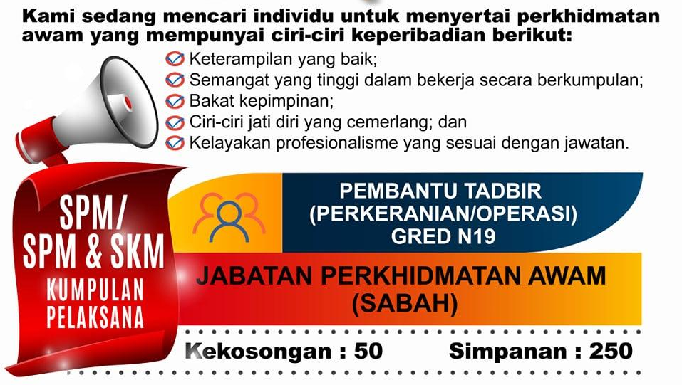 Pembantu Tadbir (PERKERANIAN/OPERASI) GRED N19