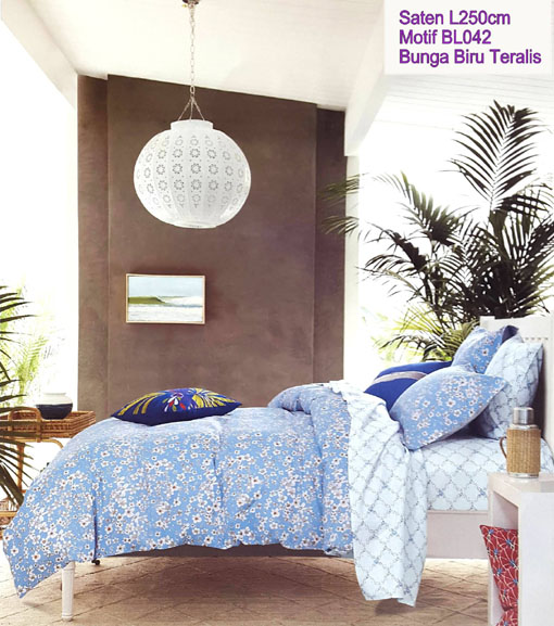 Sprei Katun Jepang Motif Bunga Biru Teralis