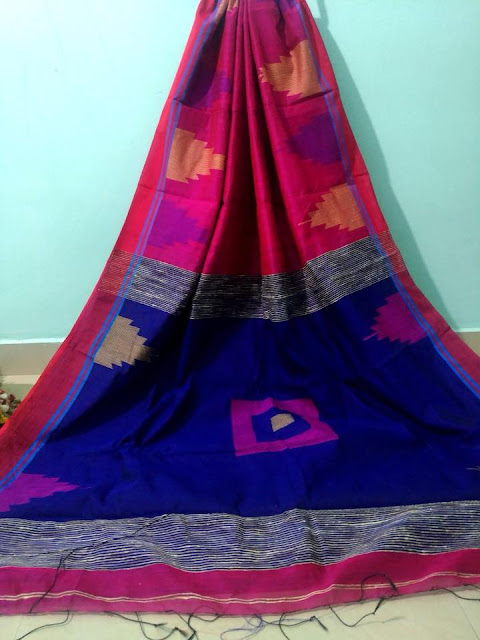 Handwoven thread work temple border resham saree