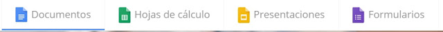 Opciones de Google para crear documentos, hojas de calculo, presentaciones y formularios