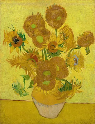 Sunflowers (F.458), repetition of the 4th version (yellow background), August 1889.[1] Van Gogh Museum, Amsterdam painting Vincent van Gogh