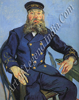 The Postman Joseph Roulin was one of Vincent's few friends in Arles; he posed for him several times. In this portrait, the postman sits alertly, with raised eyebrows and a direct gaze. The painting has a humorous quality, accentuated by Roulin's full, fish-tail beard. 