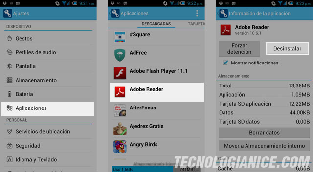 Desinstalar Aplicaciones Android