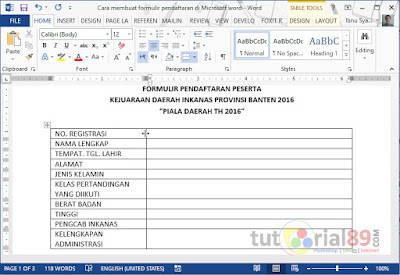 Cara membuat formulir pendaftaran di Microsoft word. 