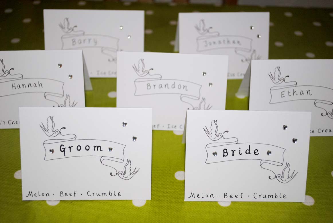 Handmade wedding place cards