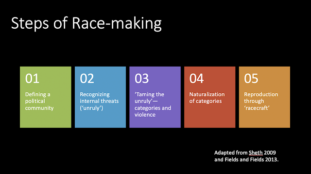 visualization of the 5 steps of race making listed in the above paragraph