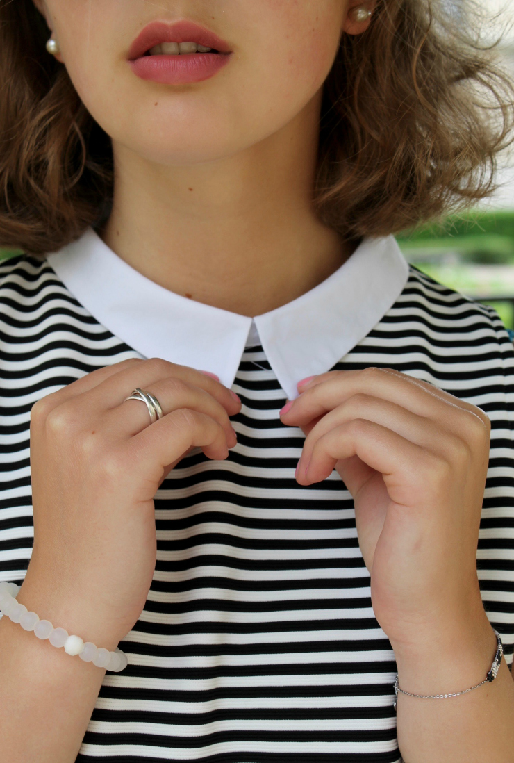 Zara striped collared shirt, jean mini skirt and leather slip on sneakers in Paris