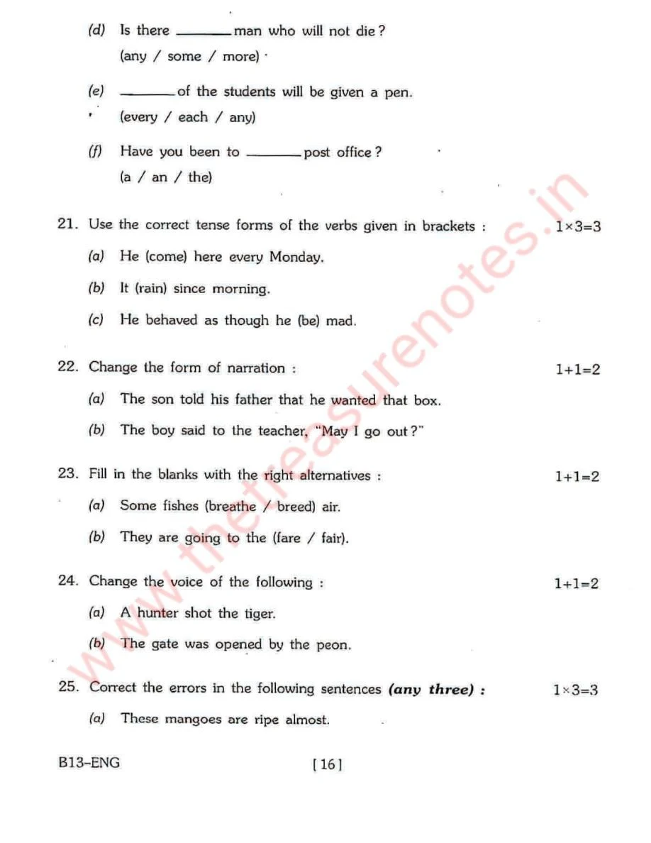 HSLC ENGLISH OLD COURSE QUESTION PAPER 2013