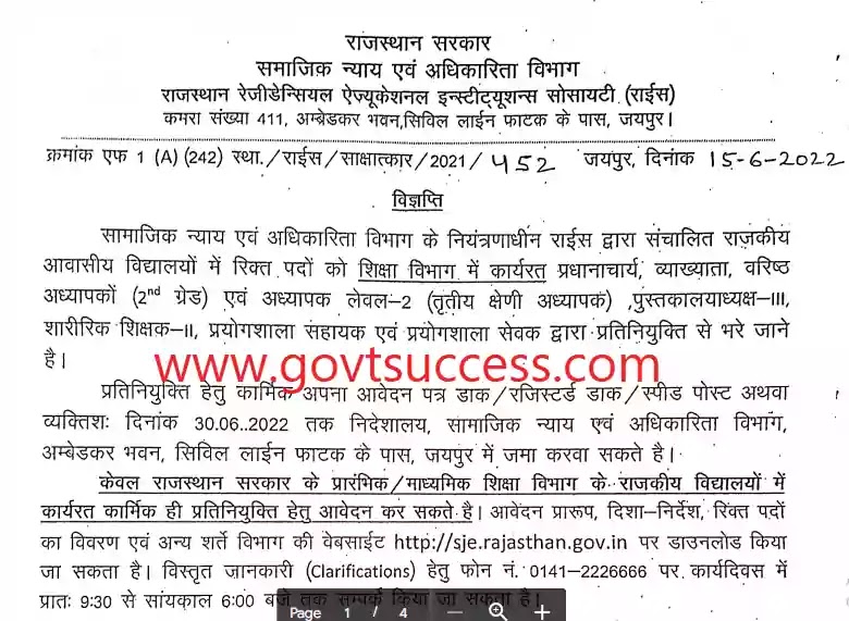 RajasthanResidentialSchoolTeacherRecruitment2022