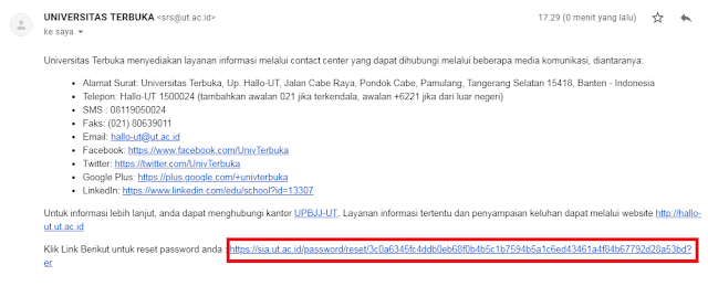 Cara Reset Password Akun SIA UT