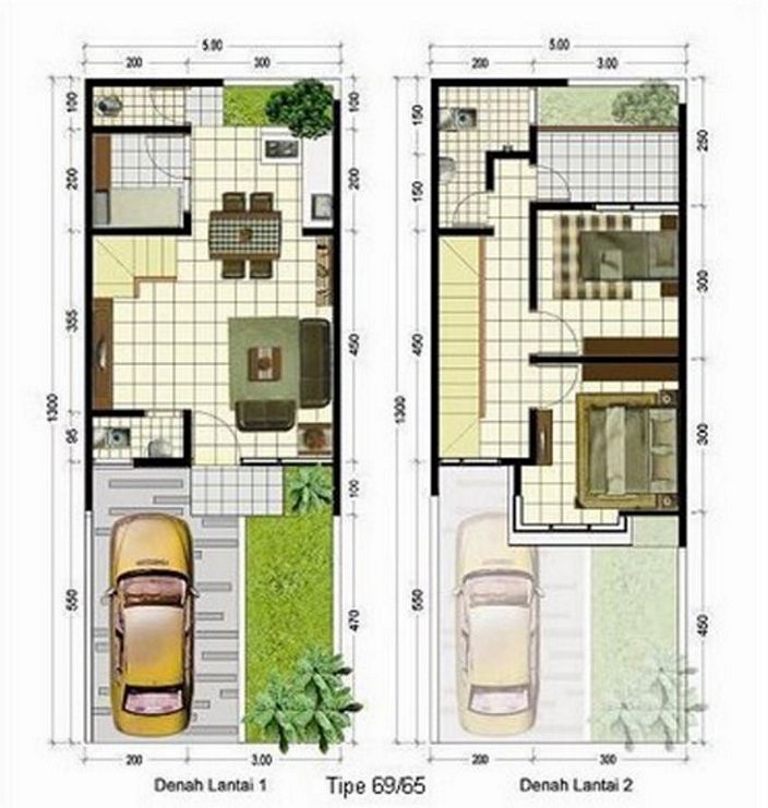 denah rumah mewah 2 lantai menarik