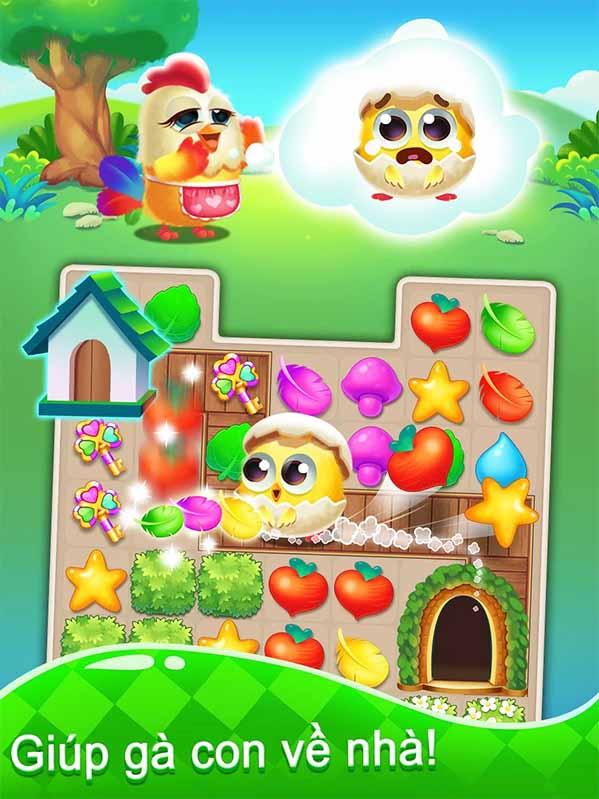 Puzzle Wings: match 3 games - Giải câu đố ghép 3 trái cây cùng gia đình gà con đáng yêu a3