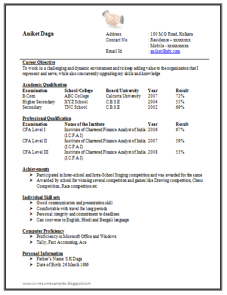 Free Download Link Awesome One Page Resume Sample Doc for Freshers