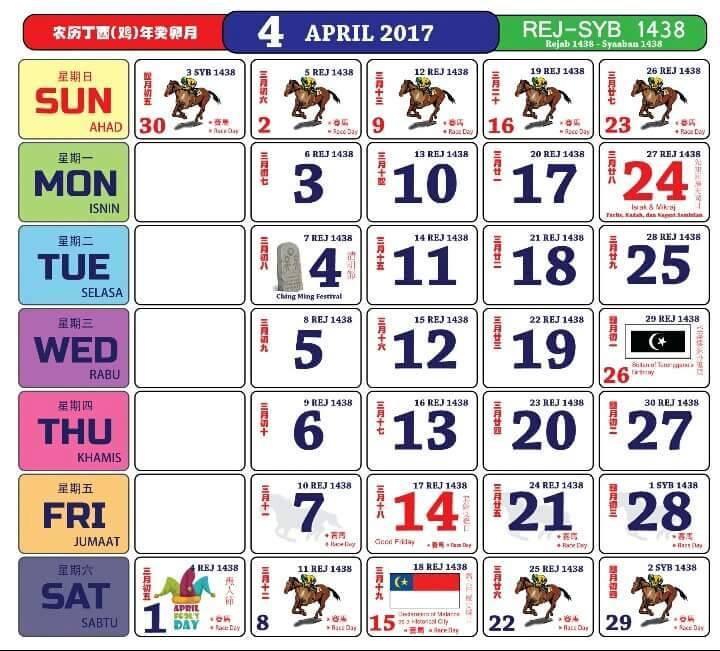 Kalendar bulan 4 2017