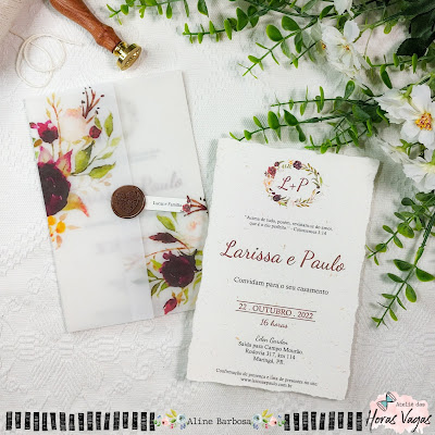 convite de casamento aniversário floral rústico moderno boho chic 2023 envelope papel vegetal estampado acabamento rasgado papel reciclado convite sustentável noivas casamento no campo praia ar livre florido flores marsala