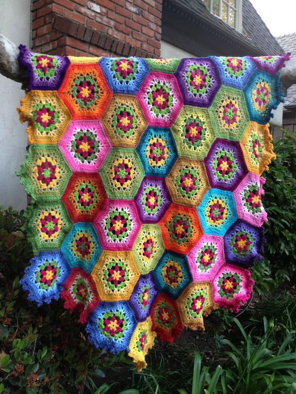 Crochet throw or blanket, crochet hexagonal motif