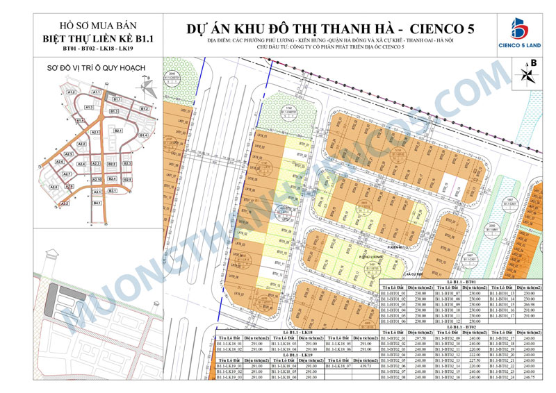 Sơ đồ vị trí Biệt thự B1.1 - BT01, BT02 Thanh Hà Cienco 5