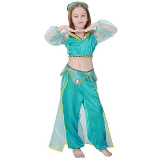 ​Jasmine principessa indiana de la lampada di Aladin vestito costume danza del ventre maschera carnevale travestimento cosplay bambina misura taglia età 6 7 8 9 10 11 12 anni.