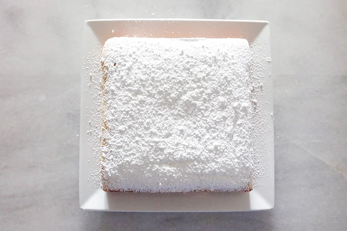 powdered sugar sifted on top of cake