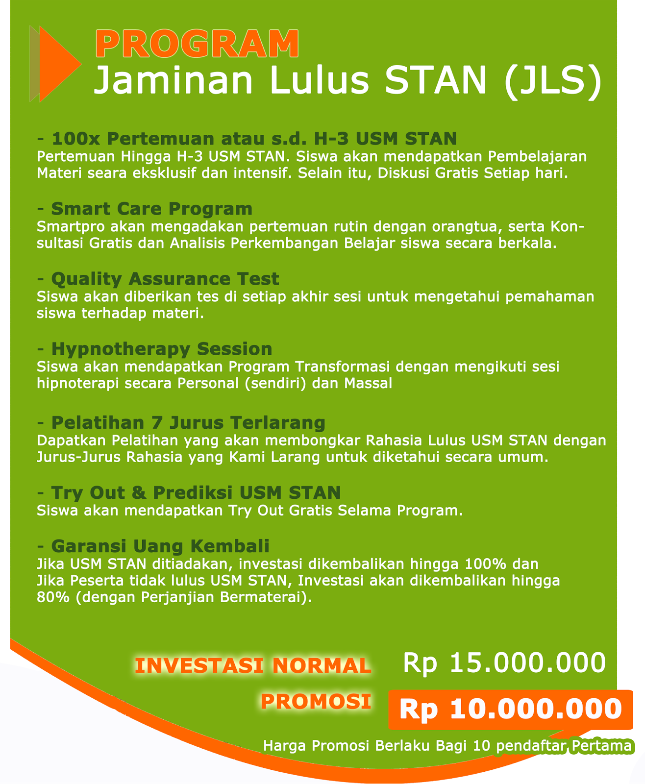 JADWAL PENDAFTARAN BIMBEL PROGRAM JAMINAN LULUS STAN