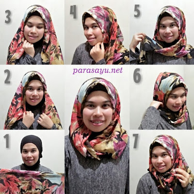 tutorial hijab wisuda segi empat satu warna