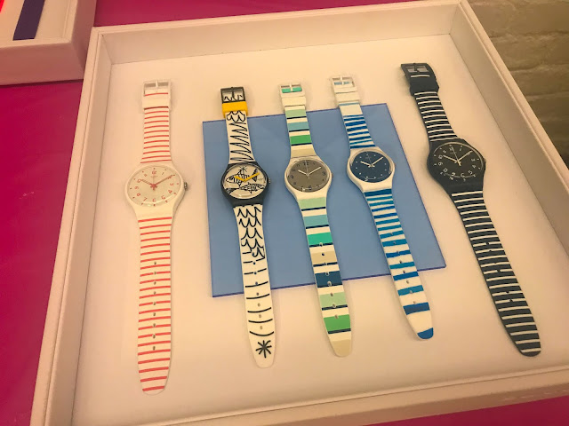 Nautical Swatch Watches on Display