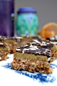 nanaimo bars flavoured with matche purple tea powder