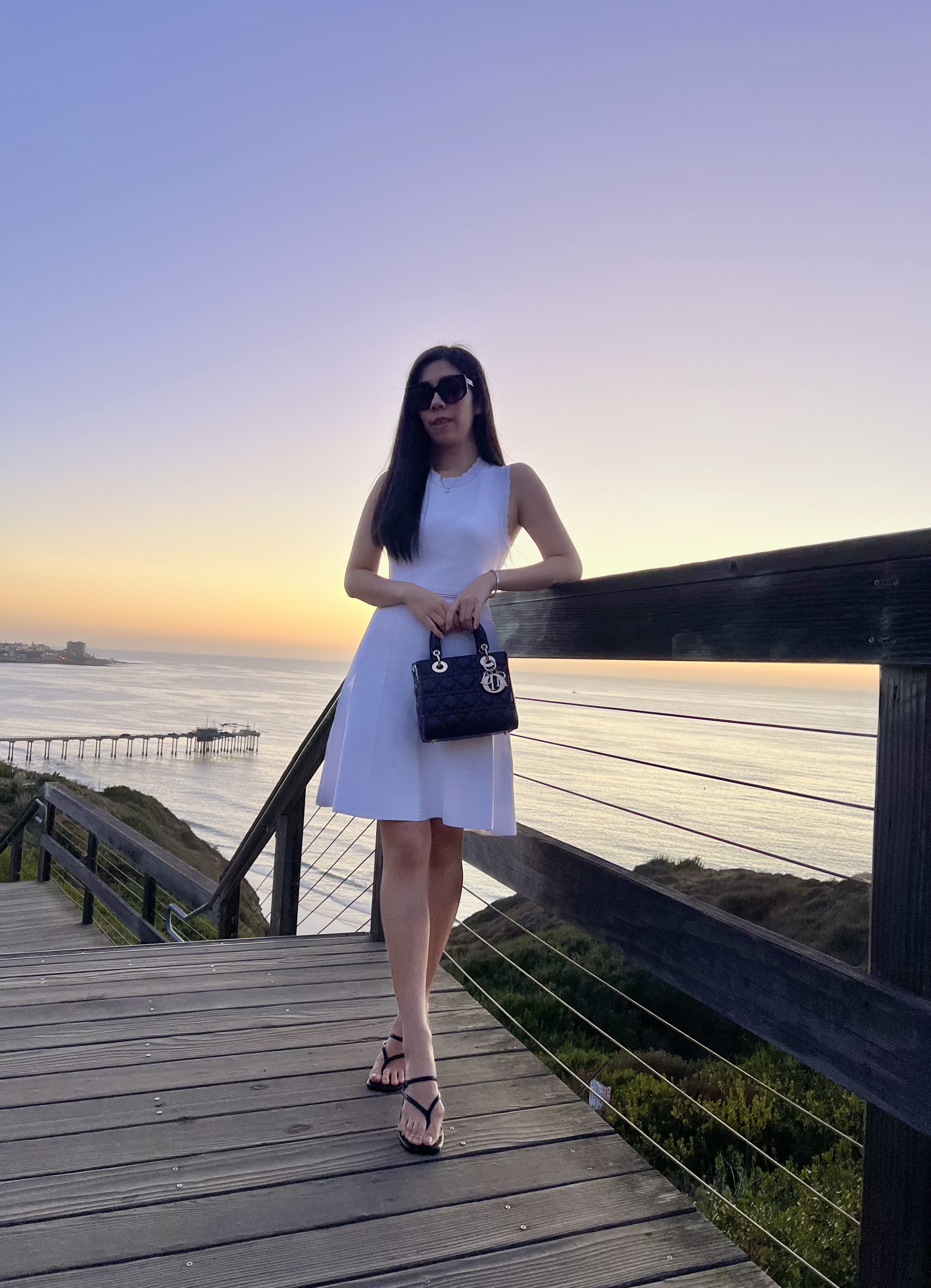 Adrienne Nguyen_San Diego_White Zara Dress with Amaranth Small ABC Lady Dior Bag with Black Strappy Heels_Old Money