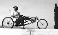 Robert Q. Riley sitting on his Ground Hugger Recumbent