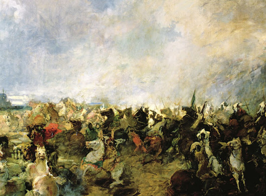 Imagen: La batalla de Guadalete, de Salvador Martínez Cubells. (Real Academia de Bellas Artes de San Fernando, Madrid).