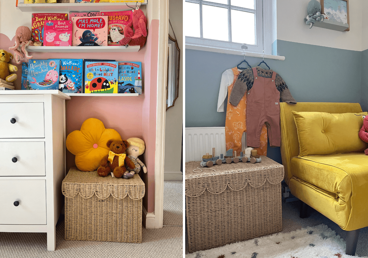 Storage solutions in a small baby nursery, from ways to save space to organisation hacks, and toy storage ideas. Small home tips