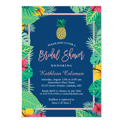  Tropical Bridal Shower | Navy Blue Gold Pineapple Invitation