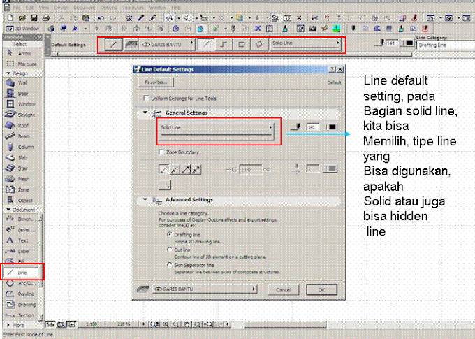 Tools Line dan Fill Dalam Archicad