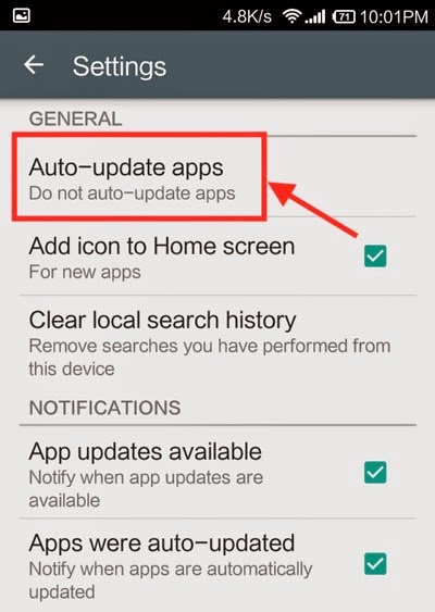 turn off app automatic update in android