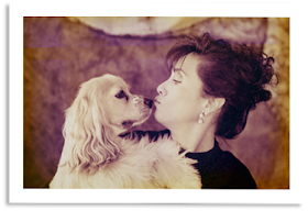 Cocker spaniel kissing a woman