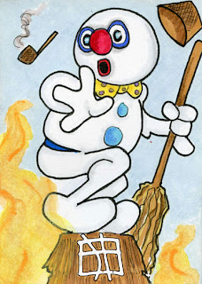 sketch card, j(ay), Switzerland, zurich, zürich, sechselaeuten, sechseläuten, sechselauten, boeoegg, boogg, böögg, snowman, fire, burning,