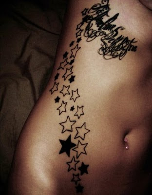 Amazing Female Side Body Star Tribal Tattoos