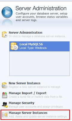 Manage Server Instances MySQL Workbench