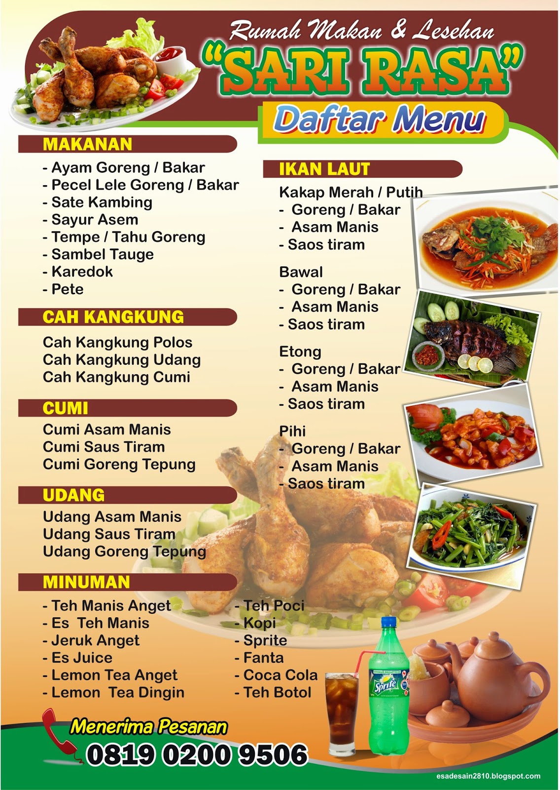 ESAprint: DAFTAR MENU RUMAH MAKAN & LESEHAN "SARI RASA"